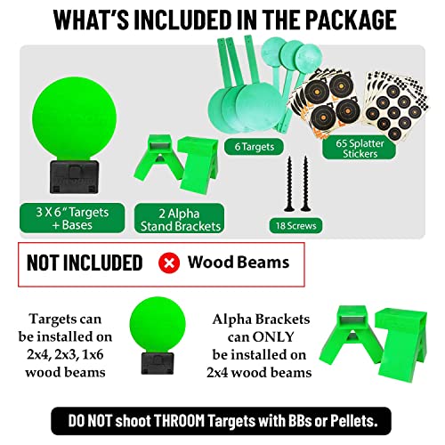THROOM Reactive Self-Healing Shooting Targets Bundle with 2x4 Stand Brackets and Splatter Stickers Green