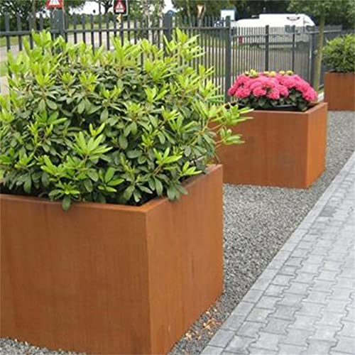 GZGNEEVL Corten Steel Planter Box 32 Inch Large Square Cube Rustic Metal Outdoor Planter