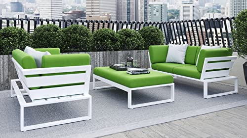ZURI Modern Kore Outdoor Ottoman with Quick Drying Cushions and Aluminum Frame White/Lime