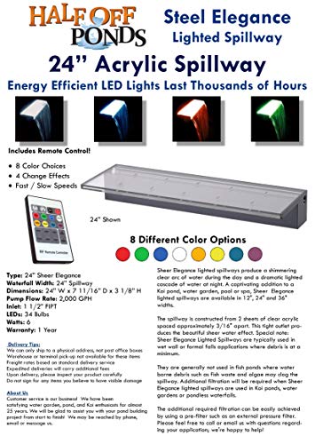 HALF OFF PONDS Elegant Spillway Kit SE24-BK 24" Lighted Color-Changing Acrylic