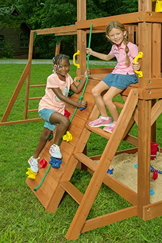 CREATIVE CEDAR DESIGNS Mountain View Lodge Wooden Swingset Multicolor Accessories & Green Slide