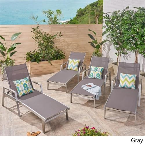 Afuera Living Outdoor Mesh and Aluminum Chaise Lounge Set of 4 Grey
