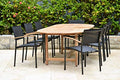 Amazonia Kenneth 9-Piece Oval Patio Dining Set Teak Wood Black Sling Chairs Black
