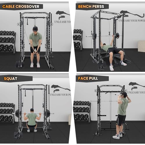 MERXENG Power Cage Multi-Functional Rack with LAT Pulldown Black