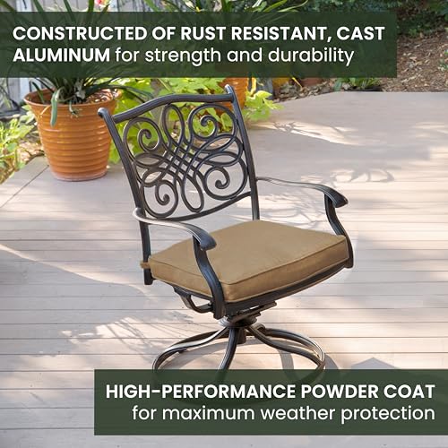 Hanover Traditions 7-Piece Patio Dining Set with 6 Swivel Rocker Chairs and Tan Cushions