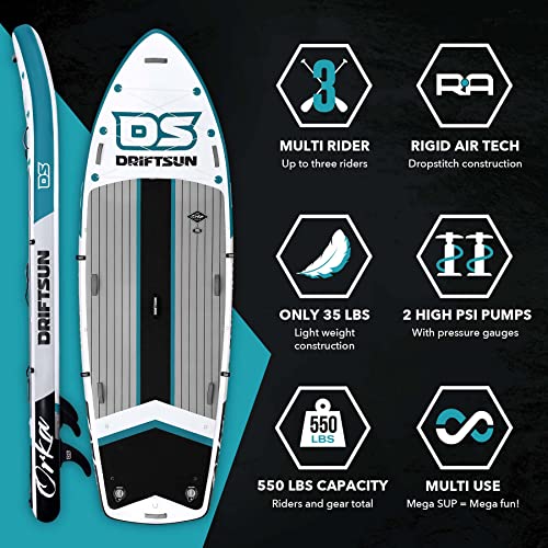 Driftsun Inflatable Paddle Board Teal 12ft x 45in Extra Wide Stand Up SUP Package