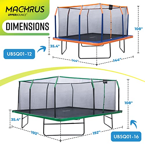 Upper Bounce 16x16 FT Square Trampoline Set with Enclosure Black/Green