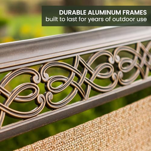 Hanover Manor 7-Piece Outdoor Dining Set with Cast-Top Aluminum Table and 6 Tan PVC Sling Rockers Cast/Sling