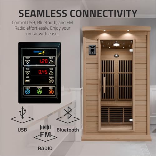 SteamSpa Hemlock Indoor Sauna 1-2 Person - Bluetooth, Oxygen Bar, Touch Control