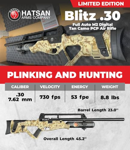 Wearable4U Hatsan Blitz Limited Edition PCP Air Rifle Bundle .30 Cal Digital Tan Camo with Pellets & Targets
