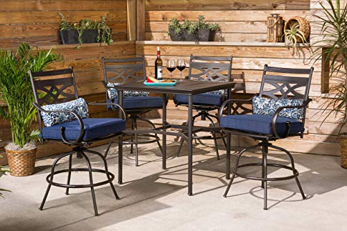 Hanover Montclair 5-Piece Outdoor Dining Set with 4 Swivel Chairs and Square Table Navy
