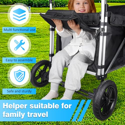 Badovinci Folding Stroller Wagon for 4 Kids with 5-Point Harness and Adjustable Canopy Black