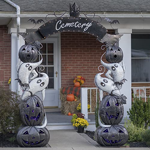 Zaer Ltd. Large Metal Halloween Archway Arbor with Pumpkins and Ghosts