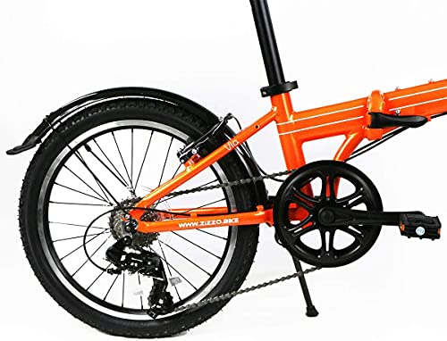ZiZZO Via 20" Folding Bike Lightweight Aluminum Frame Shimano 7-Speed Metallic Orange