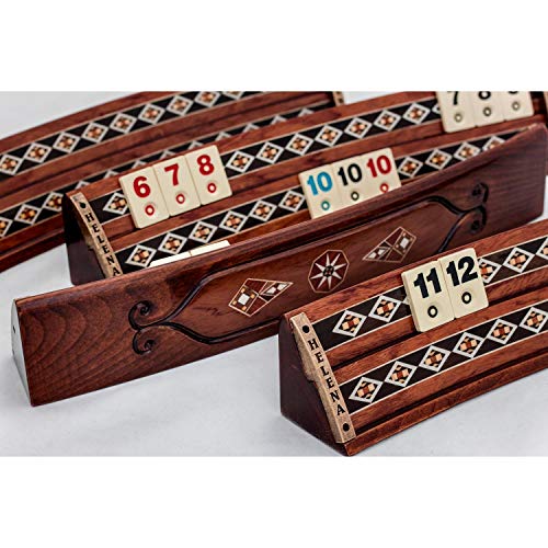 Helena Wood Art Wooden Mosaic Inlaid Oval Rummy Game Set Rose