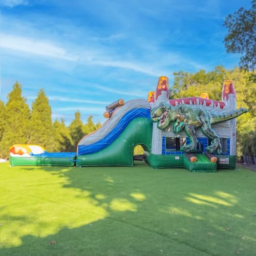 XJUMP T-Rex Dinosaur Inflatable Water Slide Bounce House Green