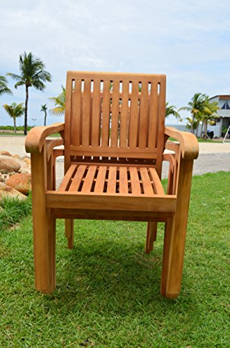 OnlineTeakFurniture 5 PC A Grade Outdoor Patio Teak Dining Set - 48" Round Table & 4 Stacking Arm Chairs Brown
