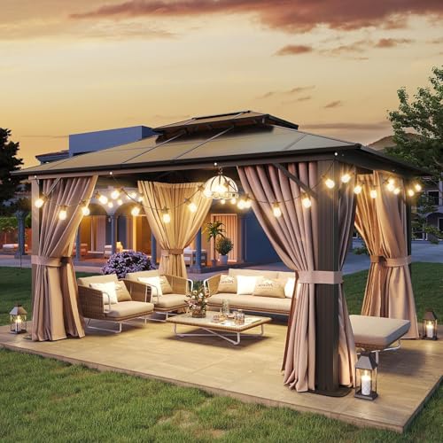 Aoxun 10'x12' Hardtop Gazebo Brown with Lights