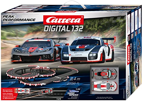 Carrera Digital Electric Slot Car Racing Track Set with Two Cars & Dual-Speed D132 Peak Performance Multi-color