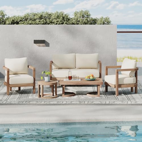 Merax 5-Piece Outdoor Acacia Wood Patio Furniture Set Beige