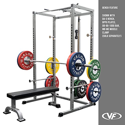 Valor Fitness Power Squat Rack with Lat Pull Attachment and Pull Up Bar Station Black
