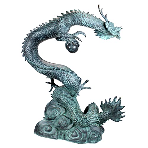 Design Toscano Dragon with Oriental Power Orb Bronze Garden Statue Two Tone Bronze & Verdigris