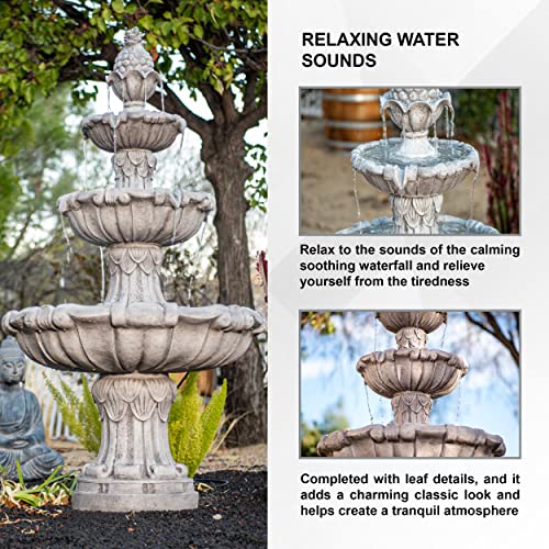 XBrand 3-Tier Outdoor Freestanding Bird Bath Fountain with Pump Gray