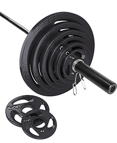 Cap Barbell 300 Lb Olympic Grip Plate Set with 7' Bar Gray