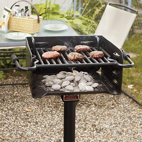 Pilot Rock Heavy Duty Steel Outdoor BBQ Charcoal Grill with 360 Degree Swivel Post Black