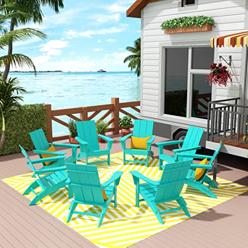 WO WESTIN OUTDOOR 8-Piece Folding Poly Lumber Adirondack Chairs Turquoise