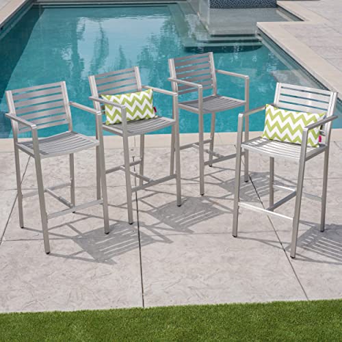 Christopher Knight Home Tammy Coral Outdoor Silver Rust-Proof Aluminum Barstools Set of 4 Silver