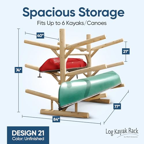 Log Kayak Rack 6-Place Freestanding Kayak/Canoe Storage Unfinished