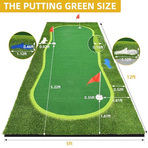 DWVO Golf Putting Green 5X12ft Large Professional Training Mat Green