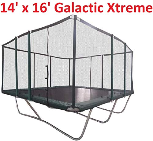 Galactic Xtreme Rectangle Trampoline 14x16 with Net Enclosure Black and Green