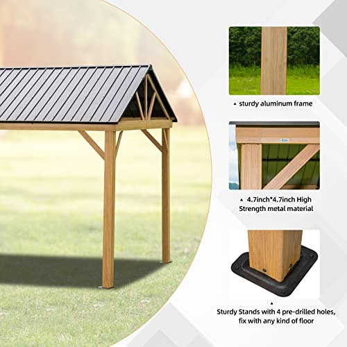 Domi Outdoor Living 12’x14’ Hardtop Aluminum Gazebo with Galvanized Steel Roof Wood Grain