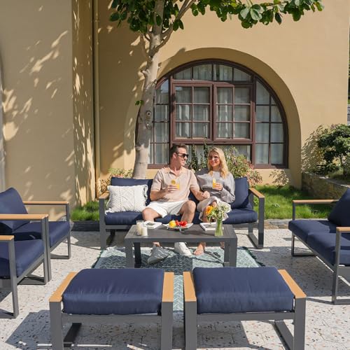 Sundale Outdoor 7-Piece Aluminum Patio Furniture Set with Cushions Blue