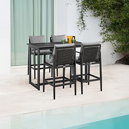 Armen Living Cayman Outdoor Patio 5-Piece Bar Table Set Dark Grey