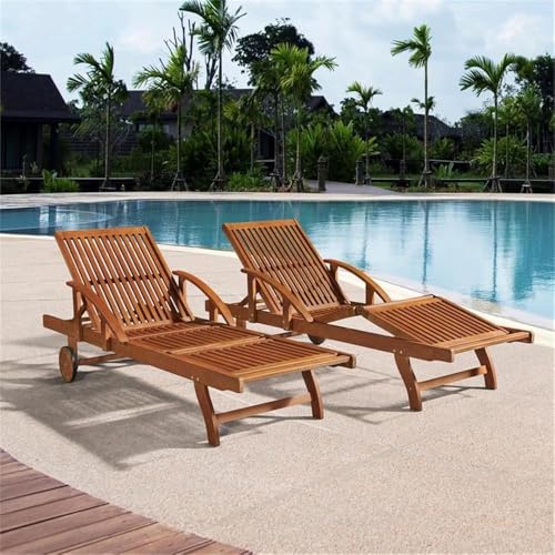 Pemberly Row Wood Lounge Chair with Arms and Adjustable Leg Rest Set of 2 Natural