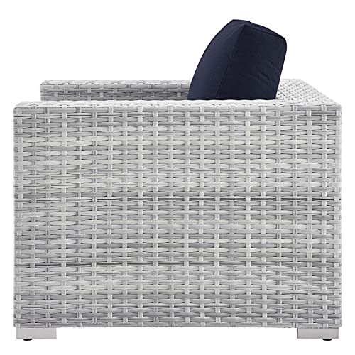 America Luxury - Outdoor Lounge Sectional Sofa Chair Set, Rattan Wicker, Modern, Blue