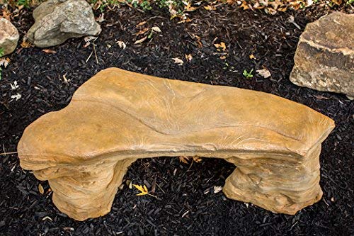 Athena Garden Cast Stone Petrified Rock Bench Set - 3 Piece Commercial Grade Concrete Patio Furniture in Natural Stone Colors
