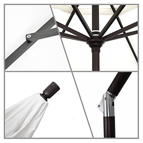 California Umbrella 11' Round Aluminum Market Umbrella Crank Lift Collar Tilt Black Pole Sunbrella Henna