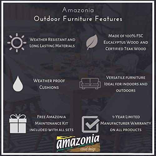 Amazonia Deluxe 7-Piece Patio Extendable Dining Set Eucalyptus Wood and Wicker Chairs Light Brown and Dark Brown