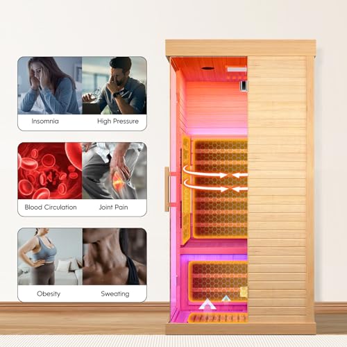 OUTEXER Indoor Far Infrared Sauna Canadian Hemlock Single Person Spa Wood Color