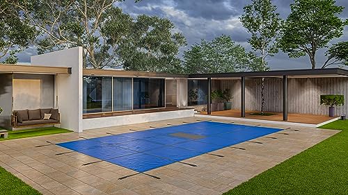 WaterWarden Inground Pool Solid Safety Cover 32' x 50' Rectangle Solid Blue With Drain Panel