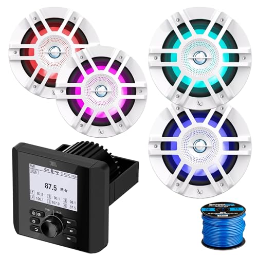 Enrock Marine Bluetooth AM/FM Radio Digital Media Receiver with 2x 8" & 2x 6.5" Multicolor LED Boat Speakers