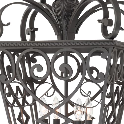 Quoizel Fort Quinn Outdoor Pendant Lighting 19 Inch 4-Light Marcado Black Chandelier