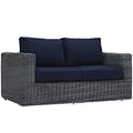 Modway Summon Wicker Rattan Outdoor Patio Loveseat Canvas Navy