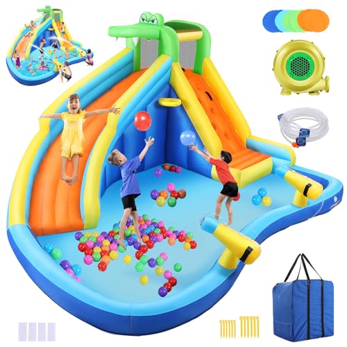 AKEYDIY Inflatable Water Slide Bounce House with Splash Pool Castle Theme