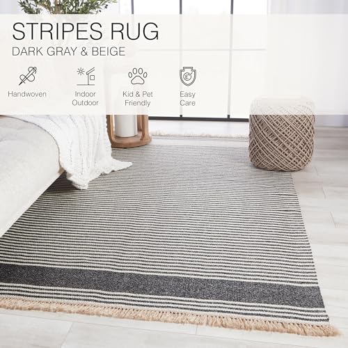 Jaipur Living Indoor Outdoor 9x12 Large Area Rug Striped Dark Gray