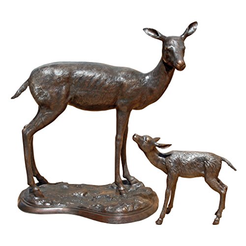 Design Toscano Standing Mother Doe and Baby Fawn Deer Cast Bronze Garden Statue Set Bronze
